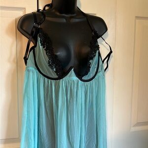 Dreamgirl Aqua Sheer Babydoll with Black Lace